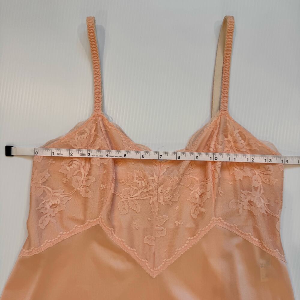 Elegant Vintage Olga Long Gown Peach Lace Maxi Slip Dress Women's 36 Coquette - Picture 14 of 15